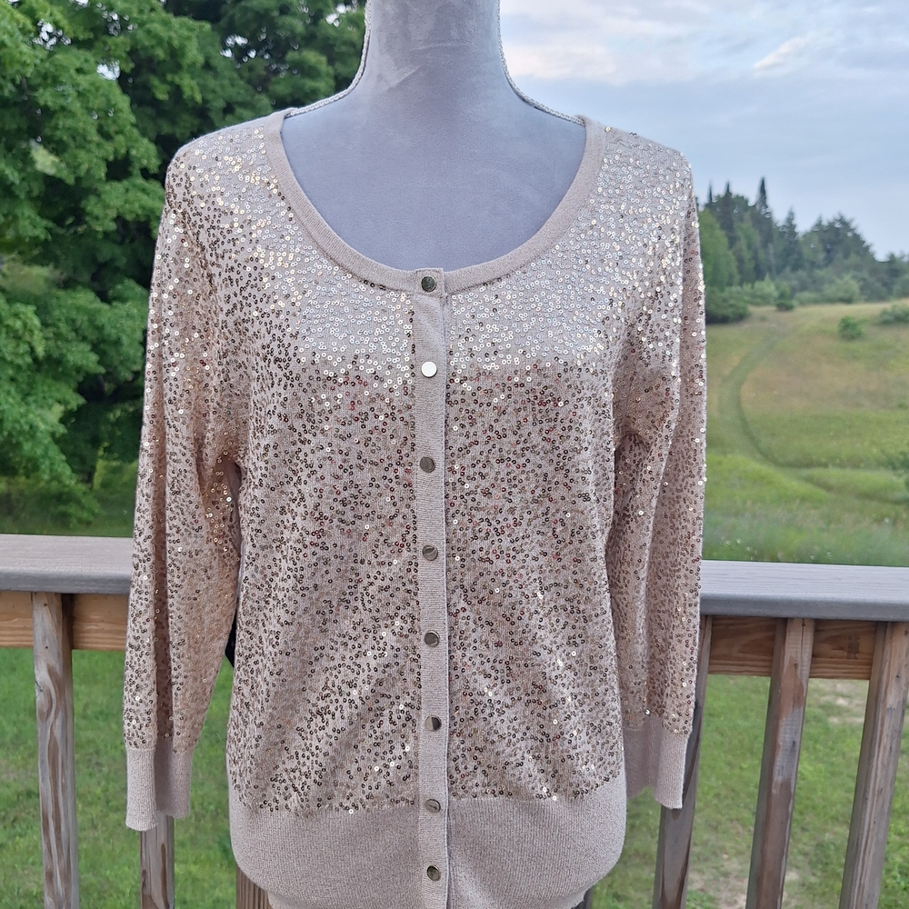 White House Black Market Sparkling Beige Cardigan